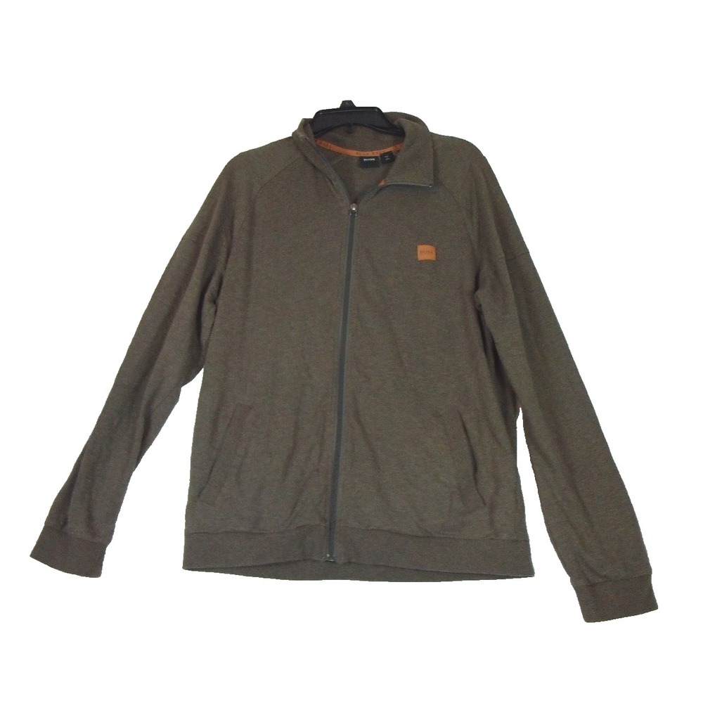 Hugo Boss  Mens Full Zip‎ Brown Jacket Long Sleeve Sz Large 100% Cotton Logo